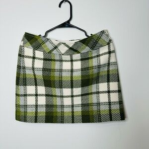 Vintage  2004J. Crew  wool mini pencil skirtGreen and White plaid size 8